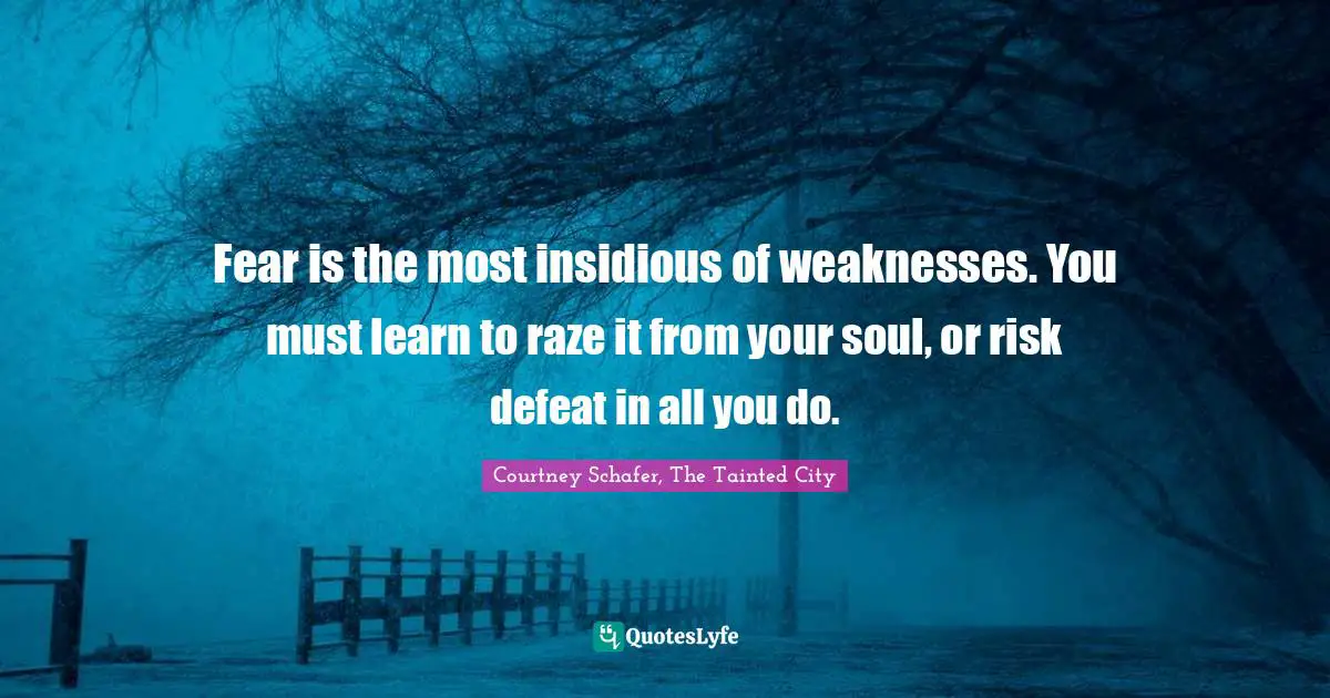 Fear is the most insidious of weaknesses. You must learn to raze it from your soul, or risk defeat in all you do.
