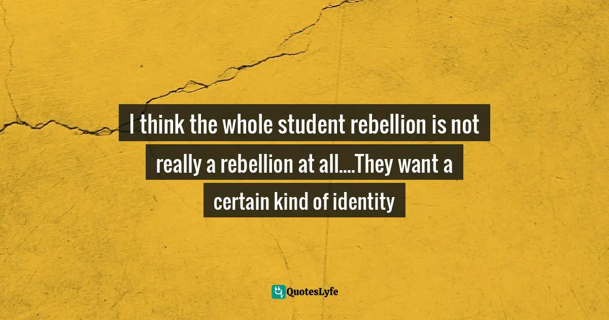 I think the whole student rebellion is not really a rebellion at all....They want a certain kind of identity