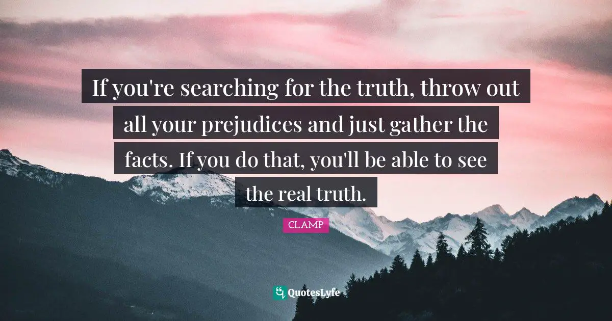 If you're searching for the truth, throw out all your prejudices and just gather the facts. If you do that, you'll be able to see the real truth.
