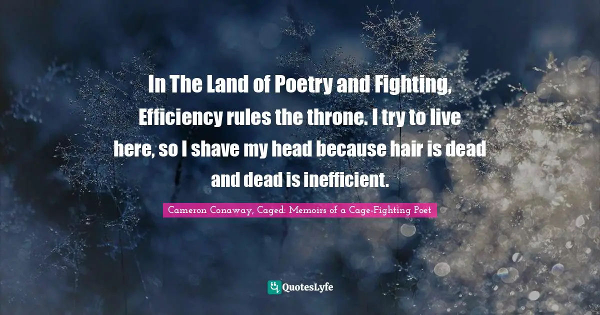 In The Land of Poetry and Fighting, Efficiency rules the throne. I try to live here, so I shave my head because hair is dead and dead is inefficient.