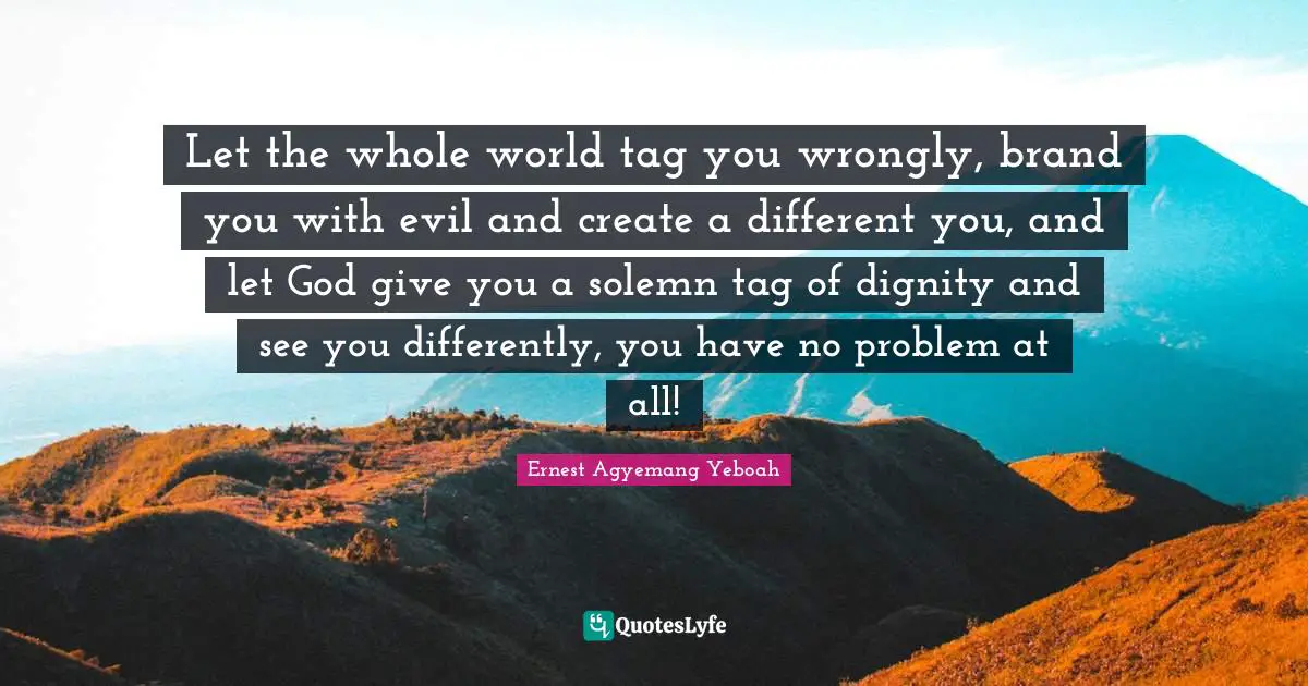 Purposeful Living Quotes: "Let the whole world tag you wrongly, brand you with evil and create a different you, and let God give you a solemn tag of dignity and see you differently, you have no problem at all!"