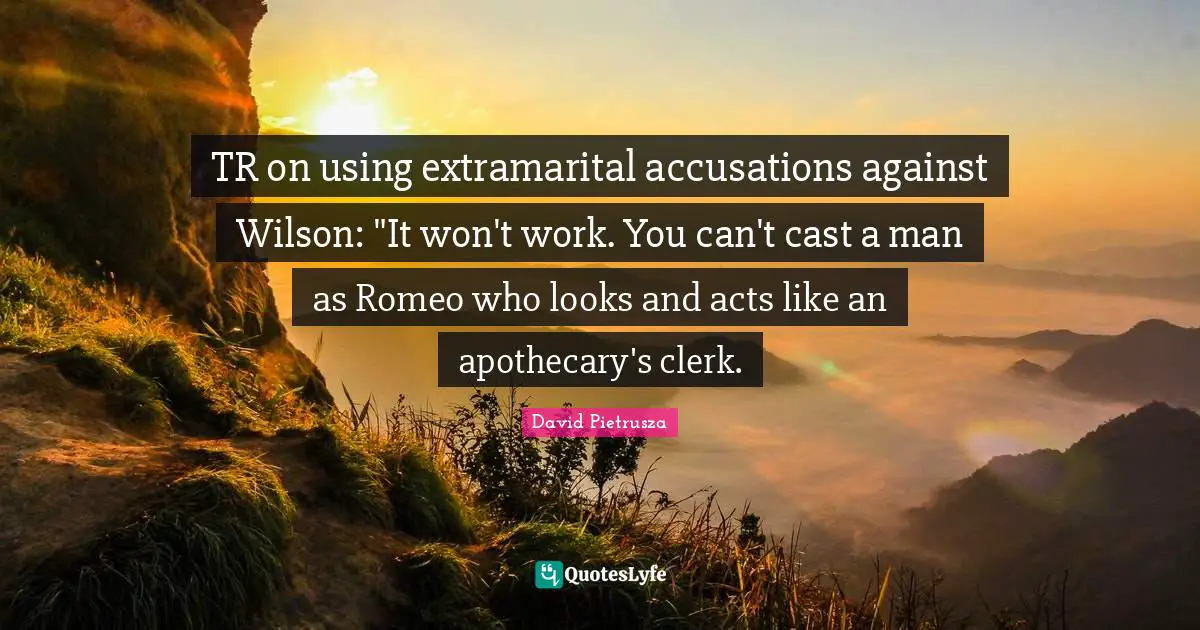 TR on using extramarital accusations against Wilson: "It won't work. You can't cast a man as Romeo who looks and acts like an apothecary's clerk.