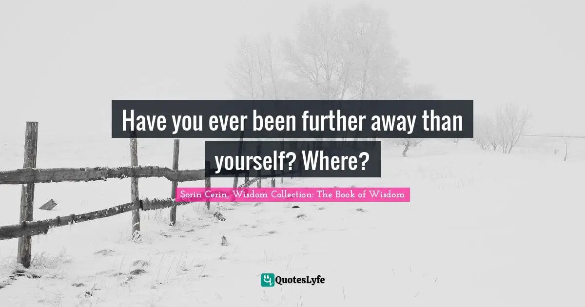 Sorin Cerin, Wisdom Collection: The Book Of Wisdom Quotes: "Have you ever been further away than yourself? Where?"