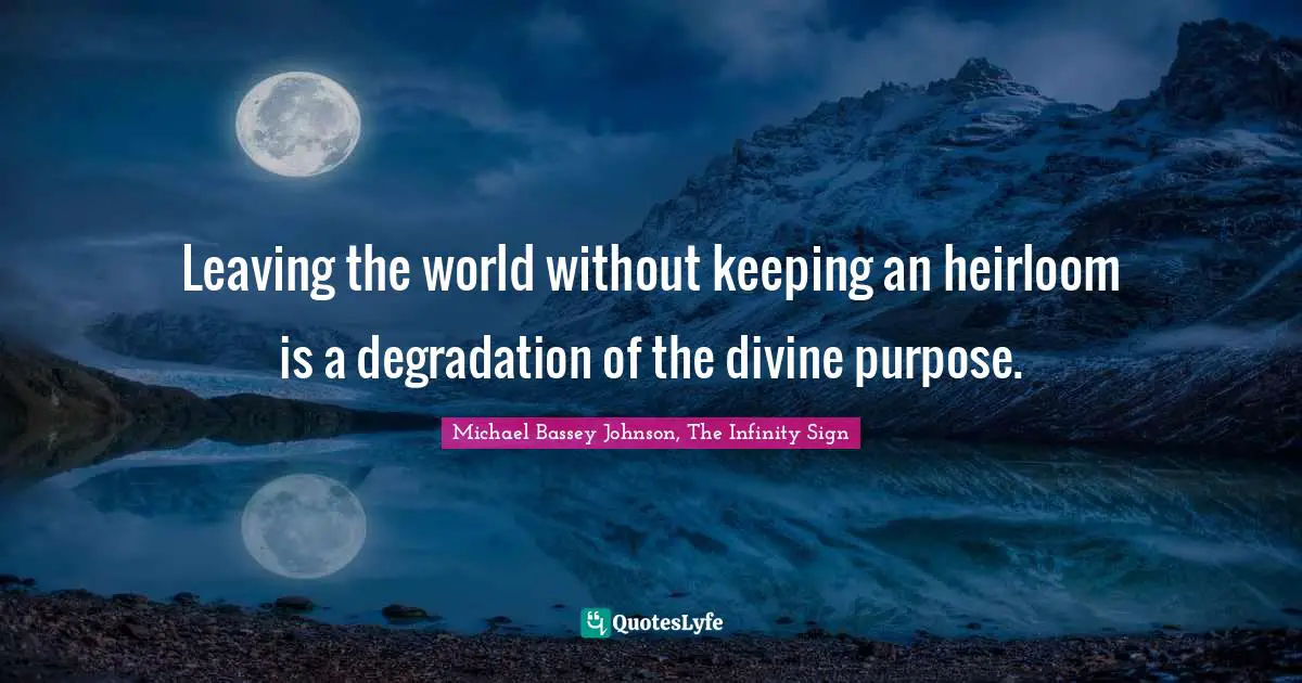Michael Bassey Johnson, The Infinity Sign Quotes: Leaving the world without keeping an heirloom is a degradation of the divine purpose.