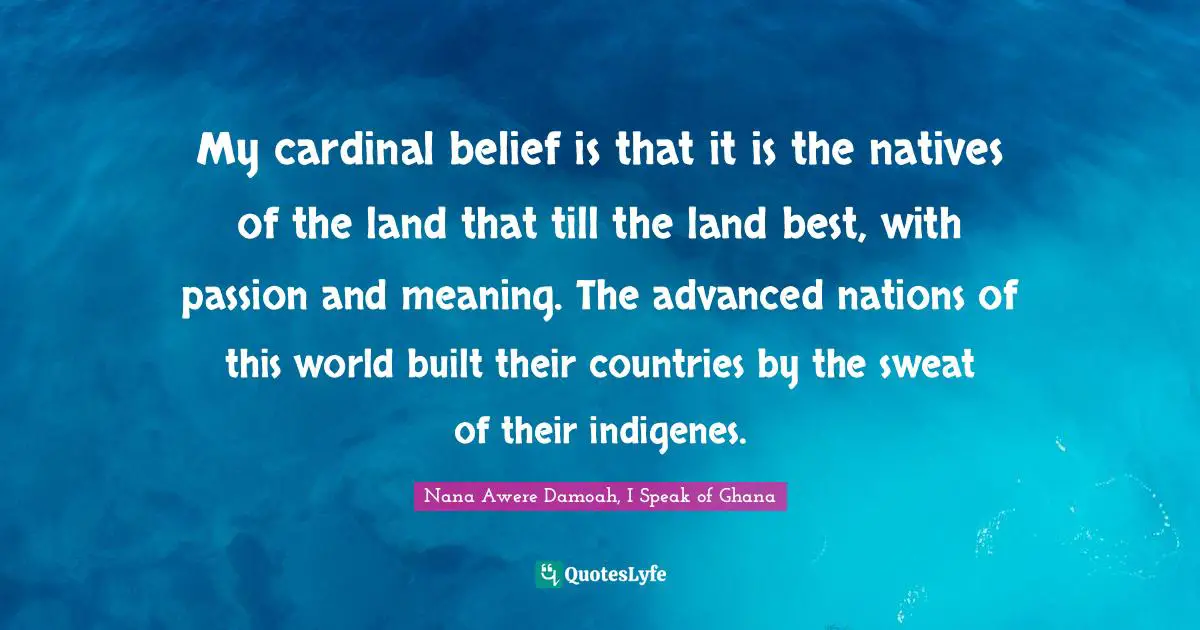 My cardinal belief is that it is the natives of the land that till the land best, with passion and meaning. The advanced nations of this world built their countries by the sweat of their indigenes.