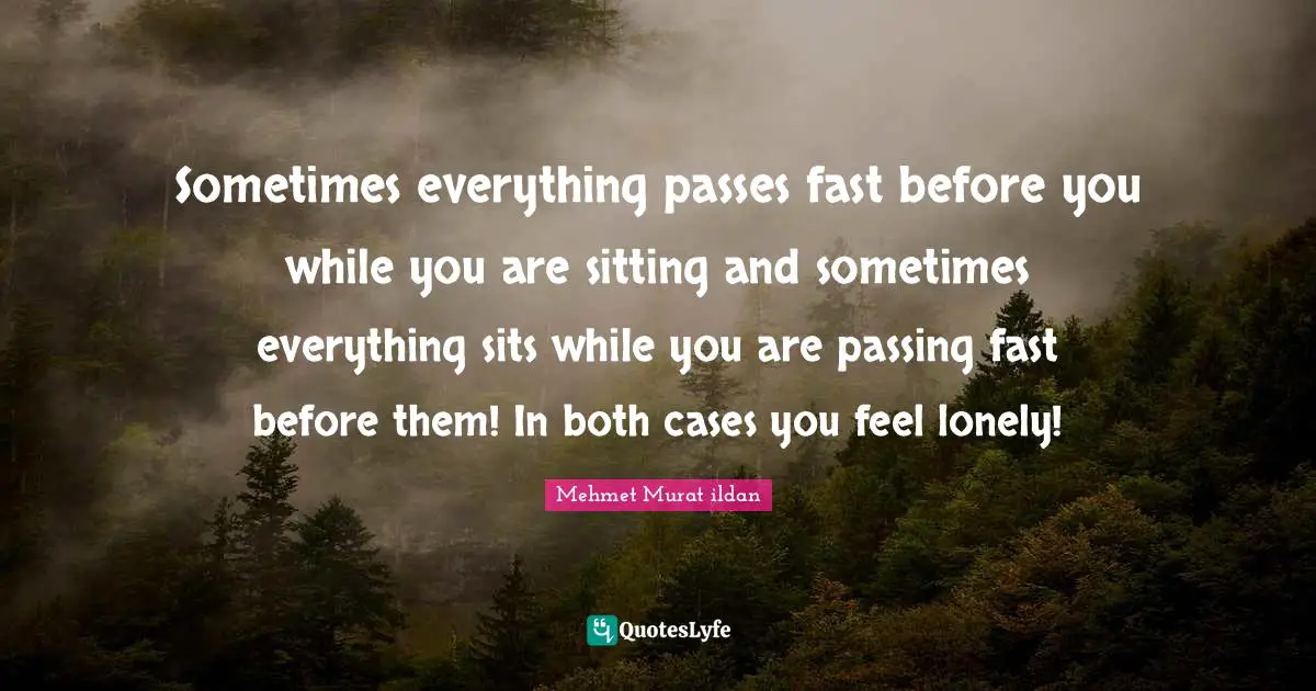 Sometimes everything passes fast before you while you are sitting and sometimes everything sits while you are passing fast before them! In both cases you feel lonely!