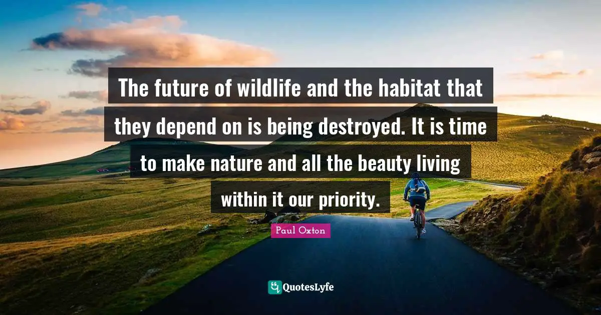 The future of wildlife and the habitat that they depend on is being destroyed. It is time to make nature and all the beauty living within it our priority.
