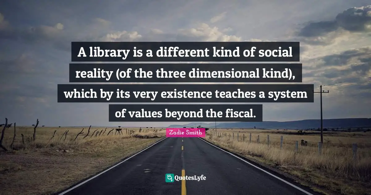 A library is a different kind of social reality (of the three dimensional kind), which by its very existence teaches a system of values beyond the fiscal.