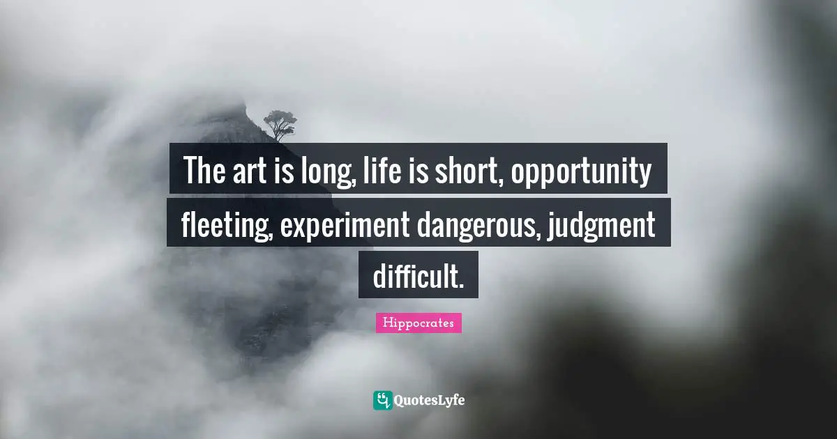 Hippocrates Quotes: The art is long, life is short, opportunity fleeting, experiment dangerous, judgment difficult.