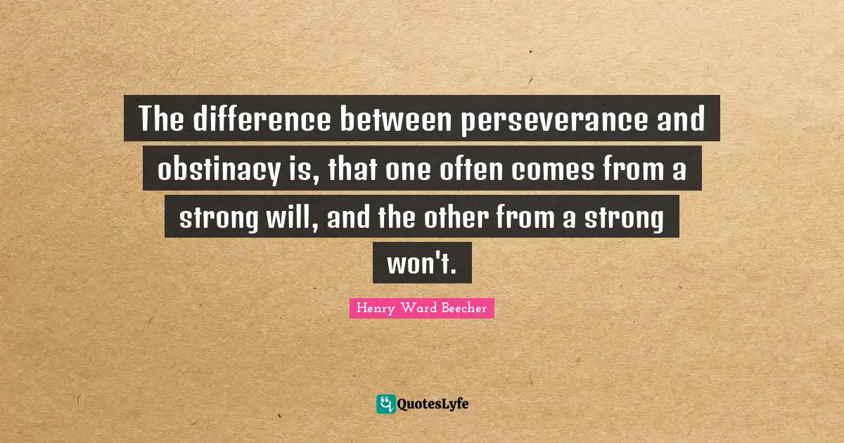 The difference between perseverance and obstinacy is, that one often comes from a strong will, and the other from a strong won't.