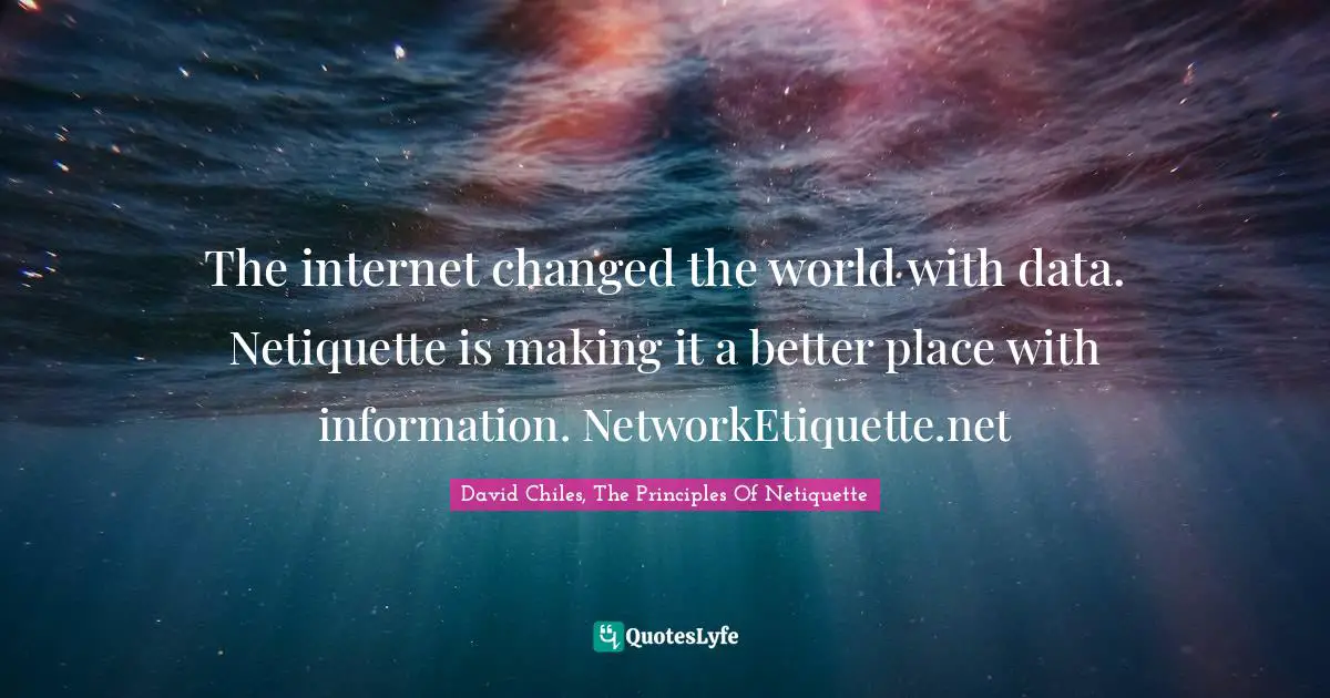 Digital Etiquette Quotes: "The internet changed the world with data. Netiquette is making it a better place with information. NetworkEtiquette.net"