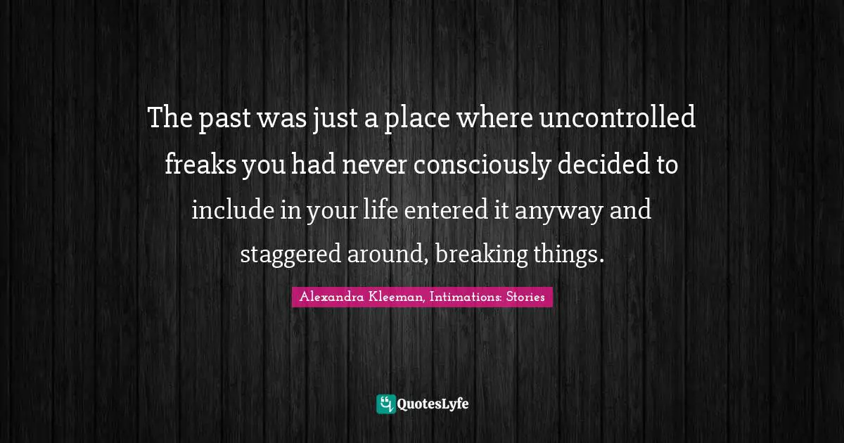 The past was just a place where uncontrolled freaks you had never consciously decided to include in your life entered it anyway and staggered around, breaking things.