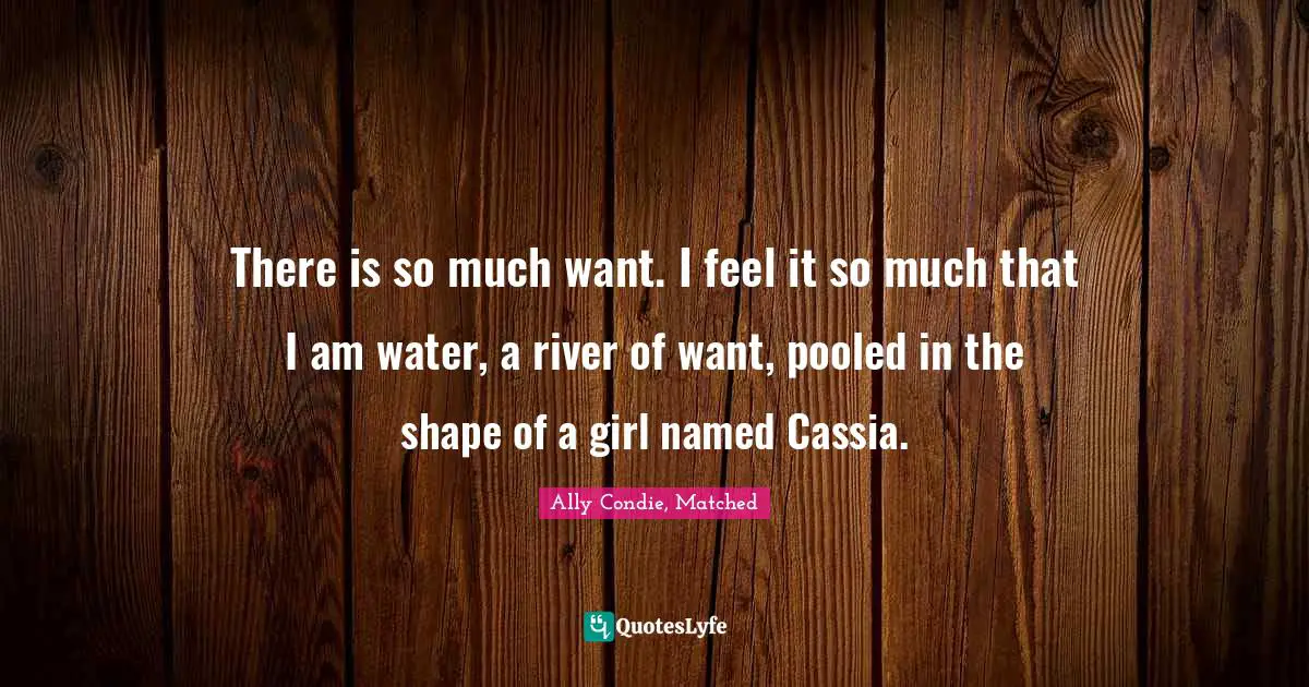 There is so much want. I feel it so much that I am water, a river of want, pooled in the shape of a girl named Cassia.