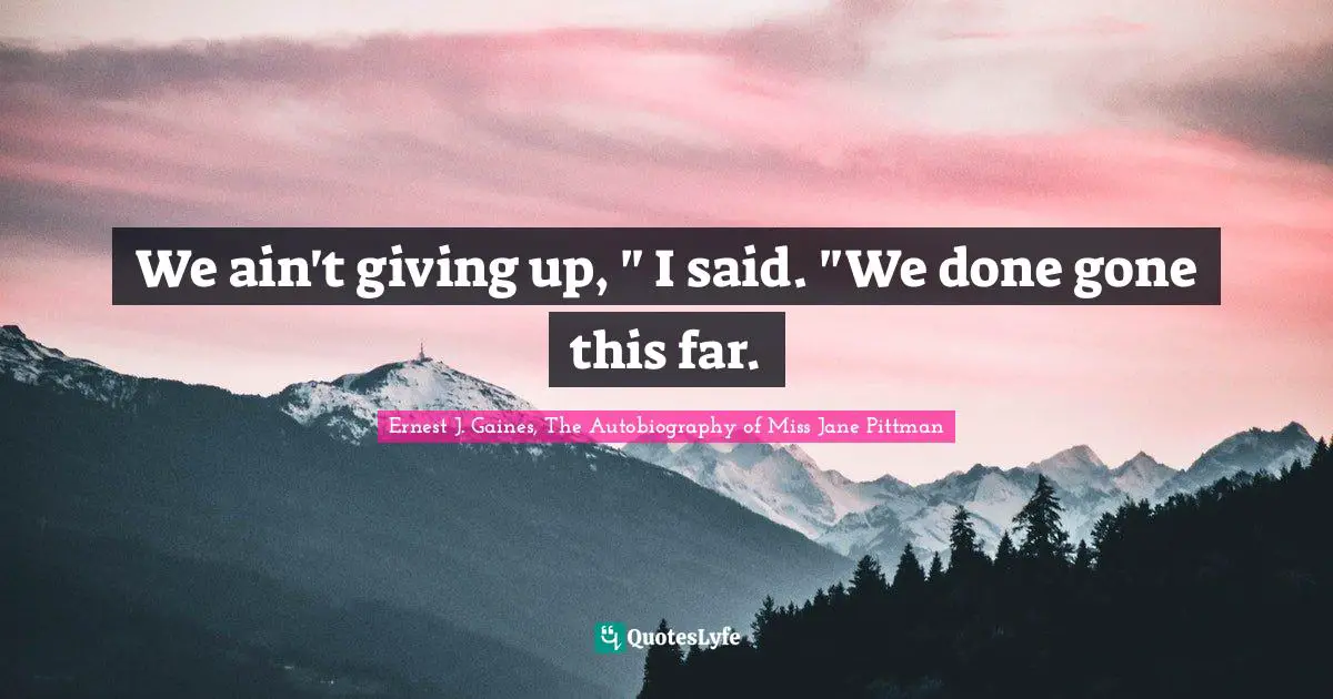 We ain't giving up, " I said. "We done gone this far.