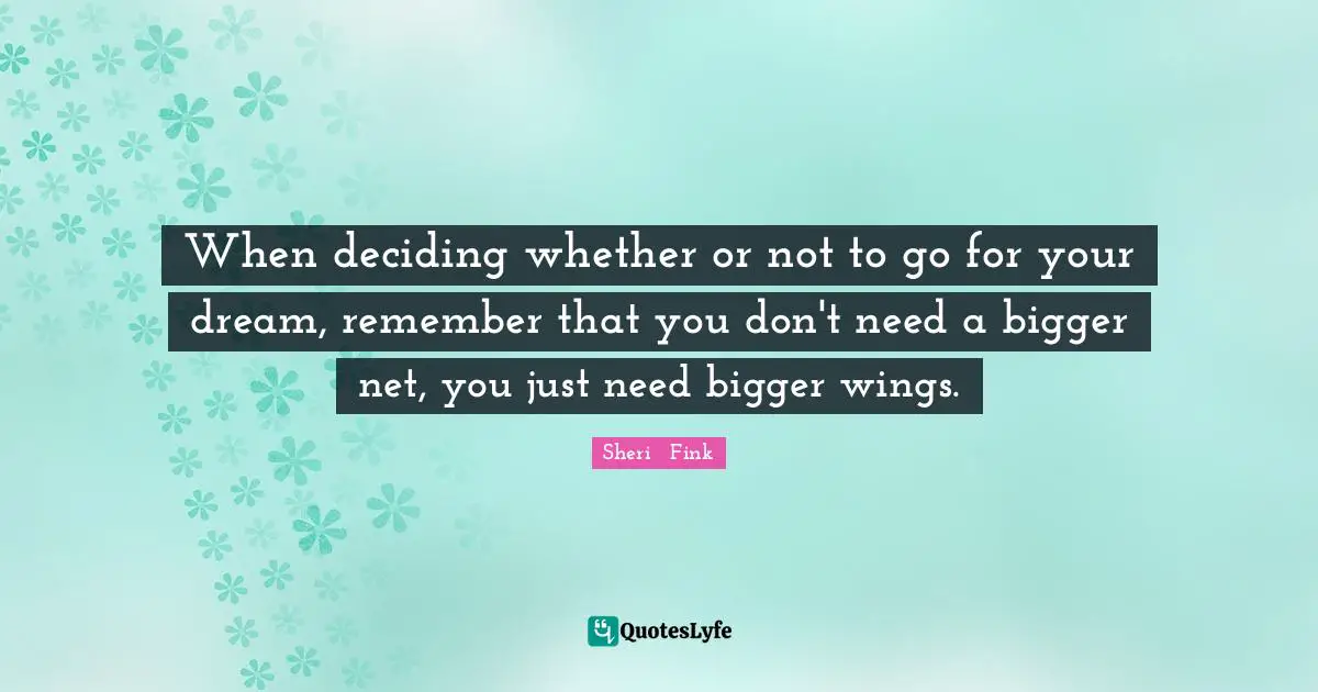 When deciding whether or not to go for your dream, remember that you don't need a bigger net, you just need bigger wings.