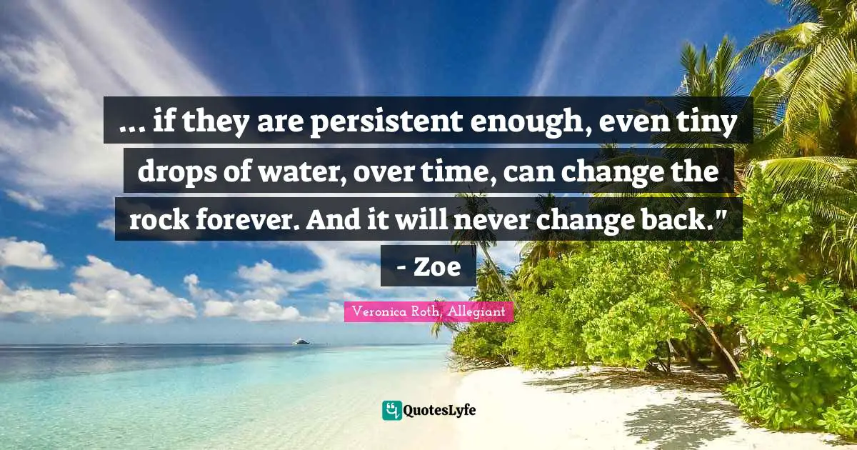 ... if they are persistent enough, even tiny drops of water, over time, can change the rock forever. And it will never change back." - Zoe