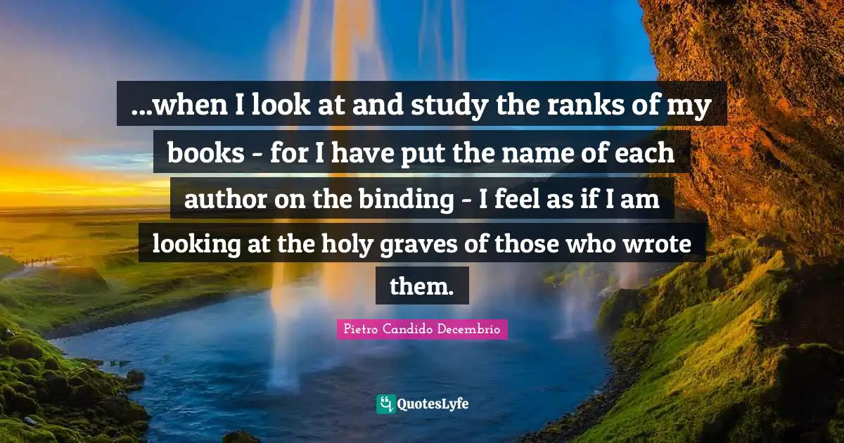 ...when I look at and study the ranks of my books - for I have put the name of each author on the binding - I feel as if I am looking at the holy graves of those who wrote them.