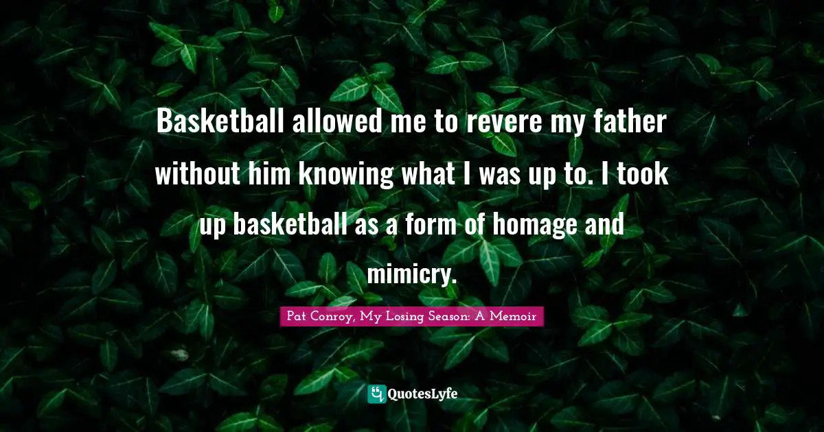 Basketball allowed me to revere my father without him knowing what I was up to. I took up basketball as a form of homage and mimicry.