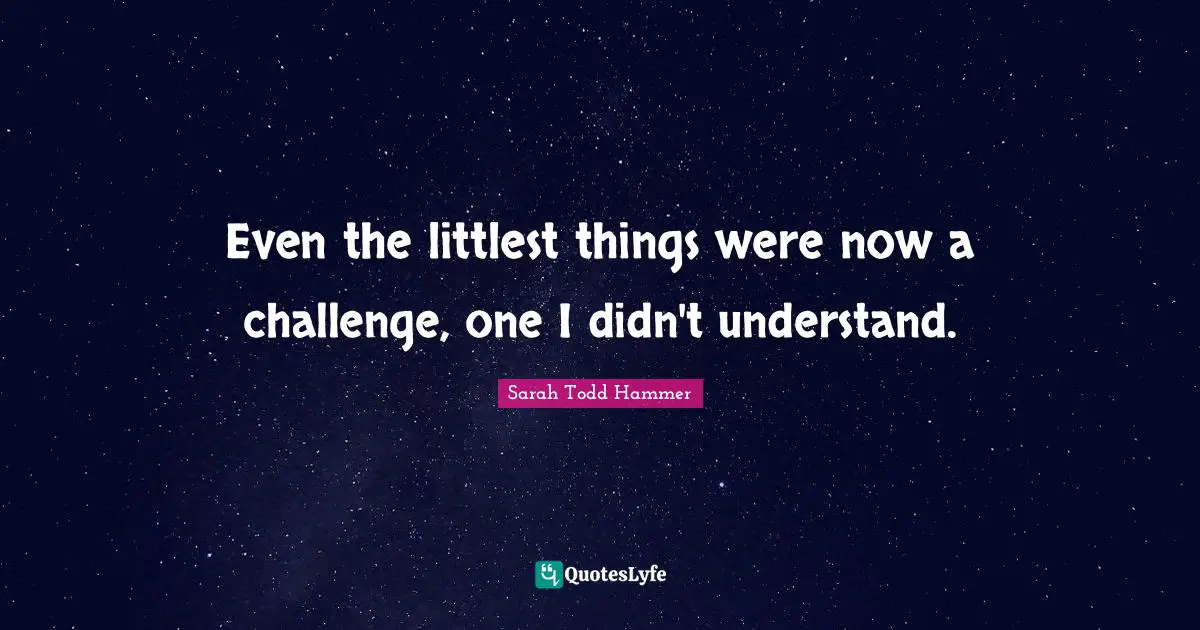Even the littlest things were now a challenge, one I didn't understand.
