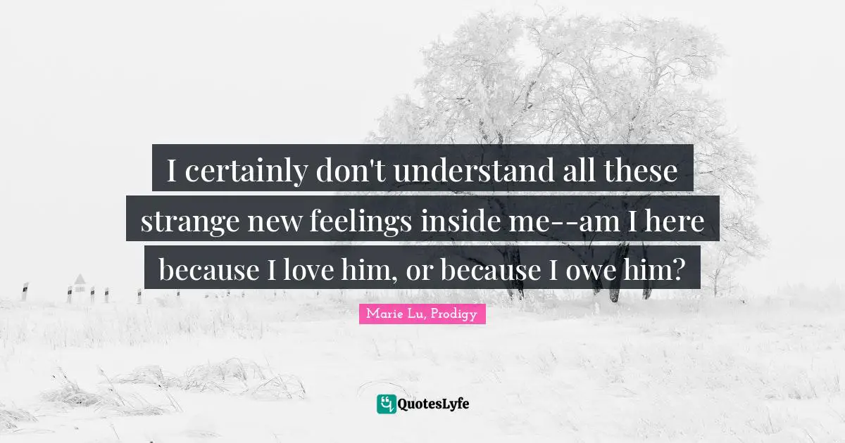I certainly don't understand all these strange new feelings inside me--am I here because I love him, or because I owe him?