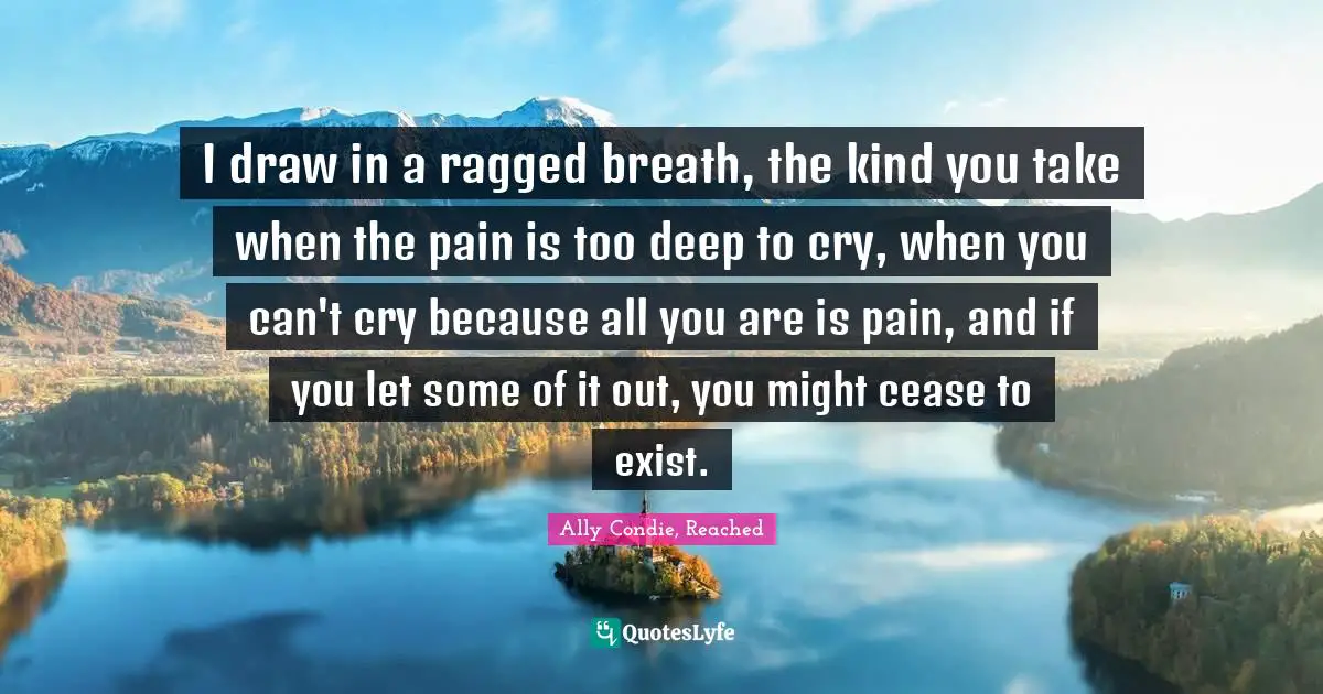 I draw in a ragged breath, the kind you take when the pain is too deep to cry, when you can't cry because all you are is pain, and if you let some of it out, you might cease to exist.