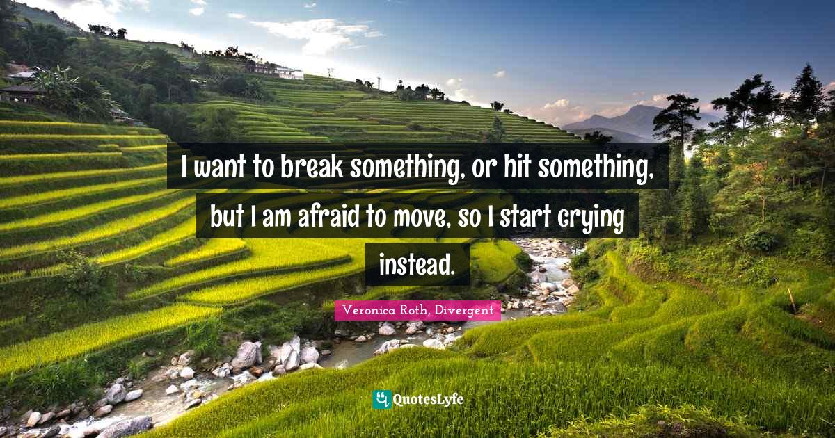 Veronica Roth, Divergent Quotes: "I want to break something, or hit something, but I am afraid to move, so I start crying instead."