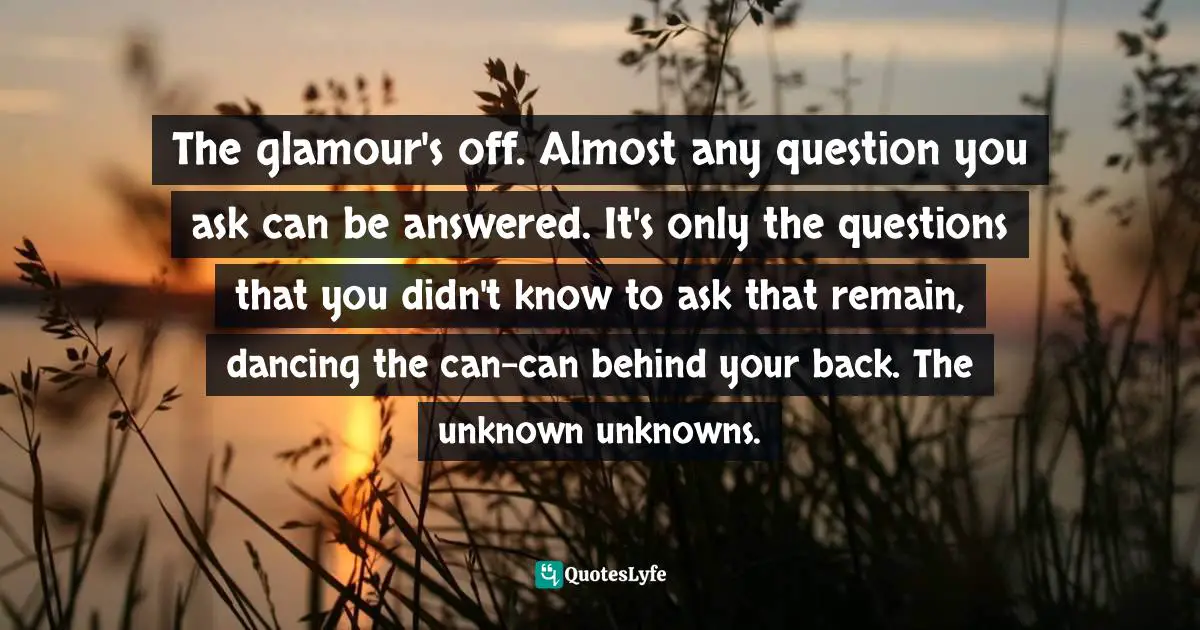 The glamour's off. Almost any question you ask can be answered. It's only the questions that you didn't know to ask that remain, dancing the can-can behind your back. The unknown unknowns.