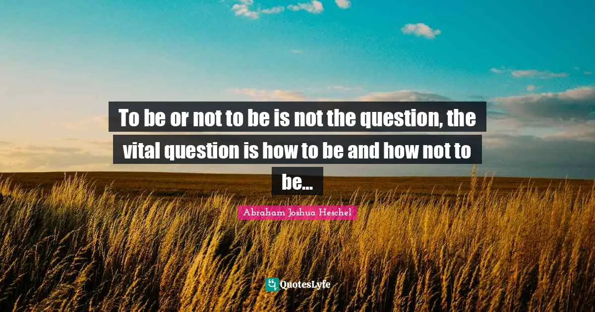 To be or not to be is not the question, the vital question is how to be and how not to be…