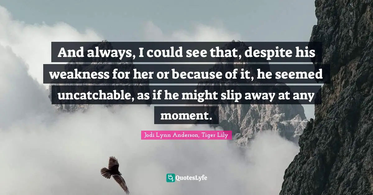 And always, I could see that, despite his weakness for her or because of it, he seemed uncatchable, as if he might slip away at any moment.