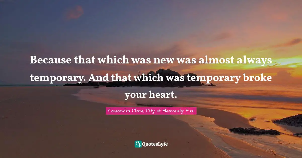 Because that which was new was almost always temporary. And that which was temporary broke your heart.