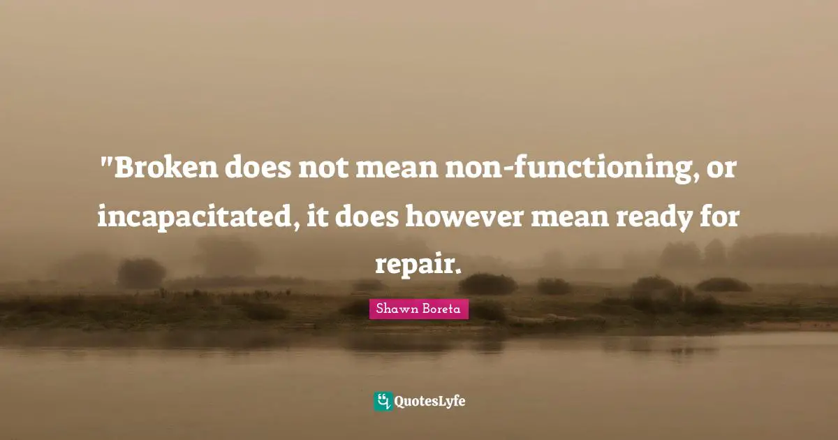 ‎"Broken does not mean non-functioning, or incapacitated, it does however mean ready for repair.