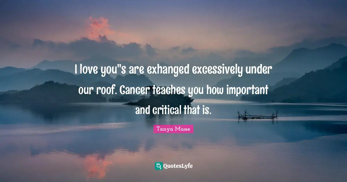 I love you"s are exhanged excessively under our roof. Cancer teaches you how important and critical that is.