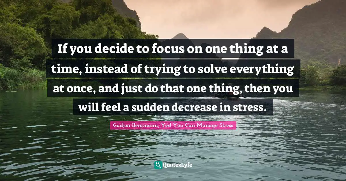 If you decide to focus on one thing at a time, instead of trying to solve everything at once, and just do that one thing, then you will feel a sudden decrease in stress.