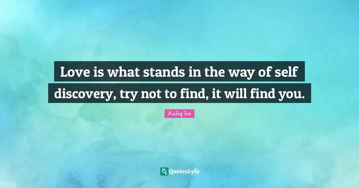 Love is what stands in the way of self discovery, try not to find, it will find you.