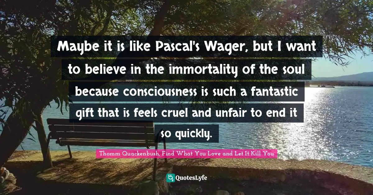 Pascal Quotes: "Maybe it is like Pascal's Wager, but I want to believe in the immortality of the soul because consciousness is such a fantastic gift that is feels cruel and unfair to end it so quickly."