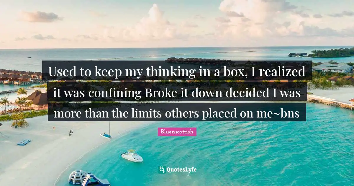 Used to keep my thinking in a box, I realized it was confining Broke it down decided I was more than the limits others placed on me~bns