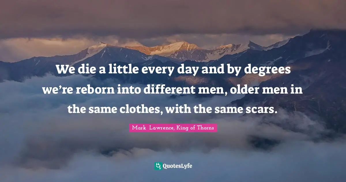 King Quotes: "We die a little every day and by degrees we’re reborn into different men, older men in the same clothes, with the same scars."