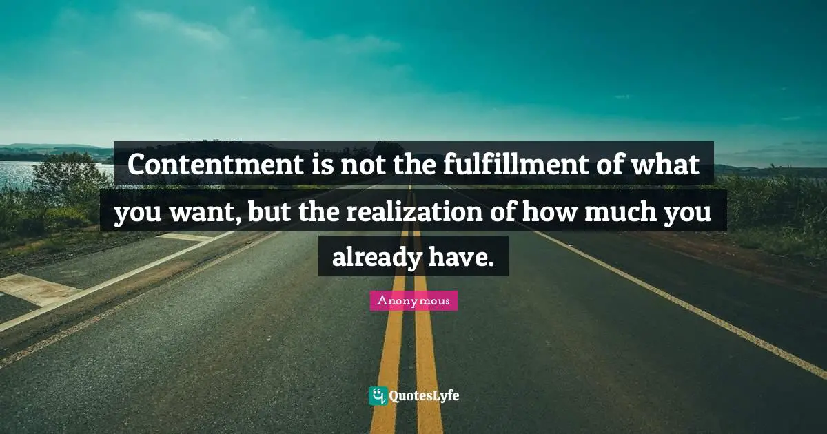 Contentment is not the fulfillment of what you want, but the realization of how much you already have.