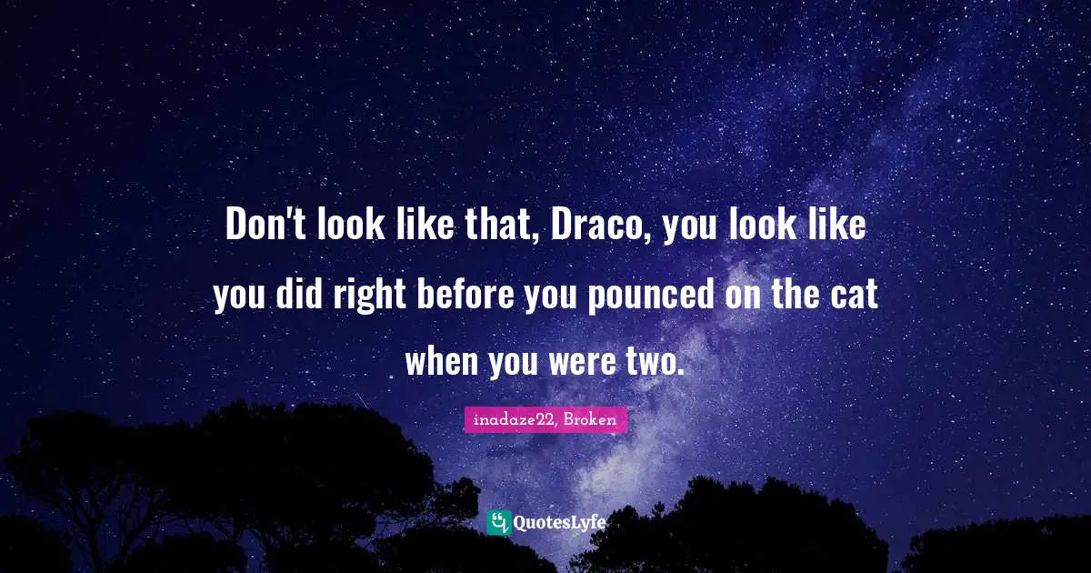 Don't look like that, Draco, you look like you did right before you pounced on the cat when you were two.