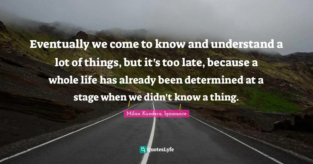 Eventually we come to know and understand a lot of things, but it's too late, because a whole life has already been determined at a stage when we didn't know a thing.