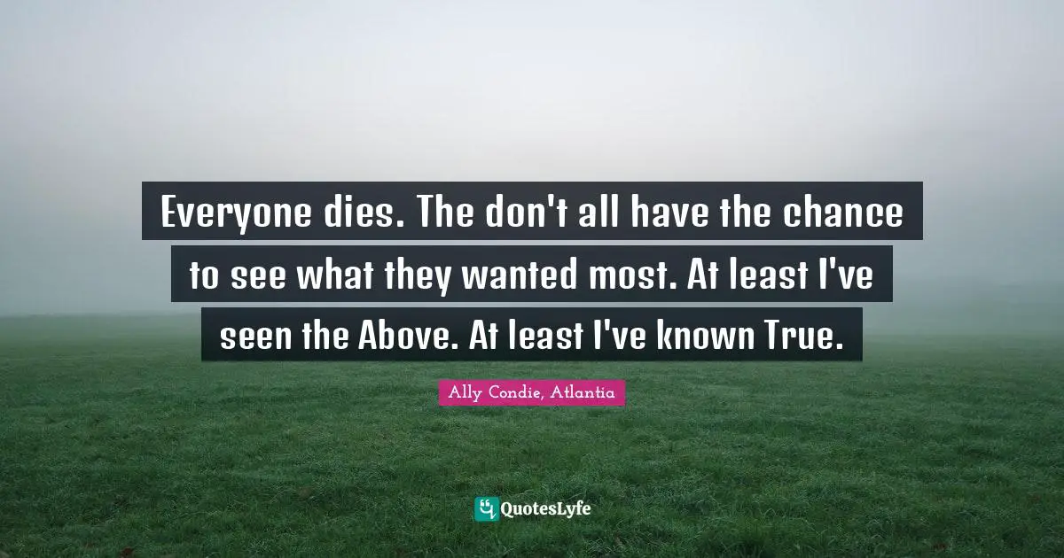 Everyone dies. The don't all have the chance to see what they wanted most. At least I've seen the Above. At least I've known True.