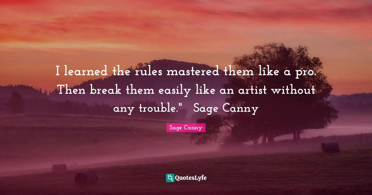 I learned the rules mastered them like a pro. Then break them easily like an artist without any trouble." ― Sage Canny