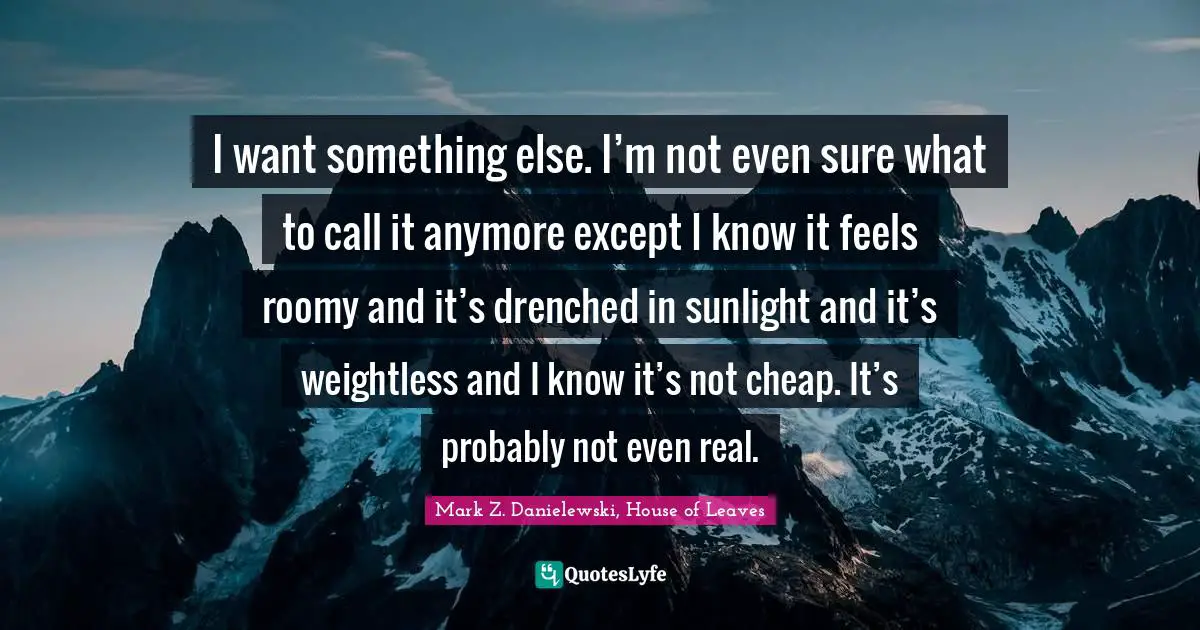 I want something else. I’m not even sure what to call it anymore except I know it feels roomy and it’s drenched in sunlight and it’s weightless and I know it’s not cheap. It’s probably not even real.