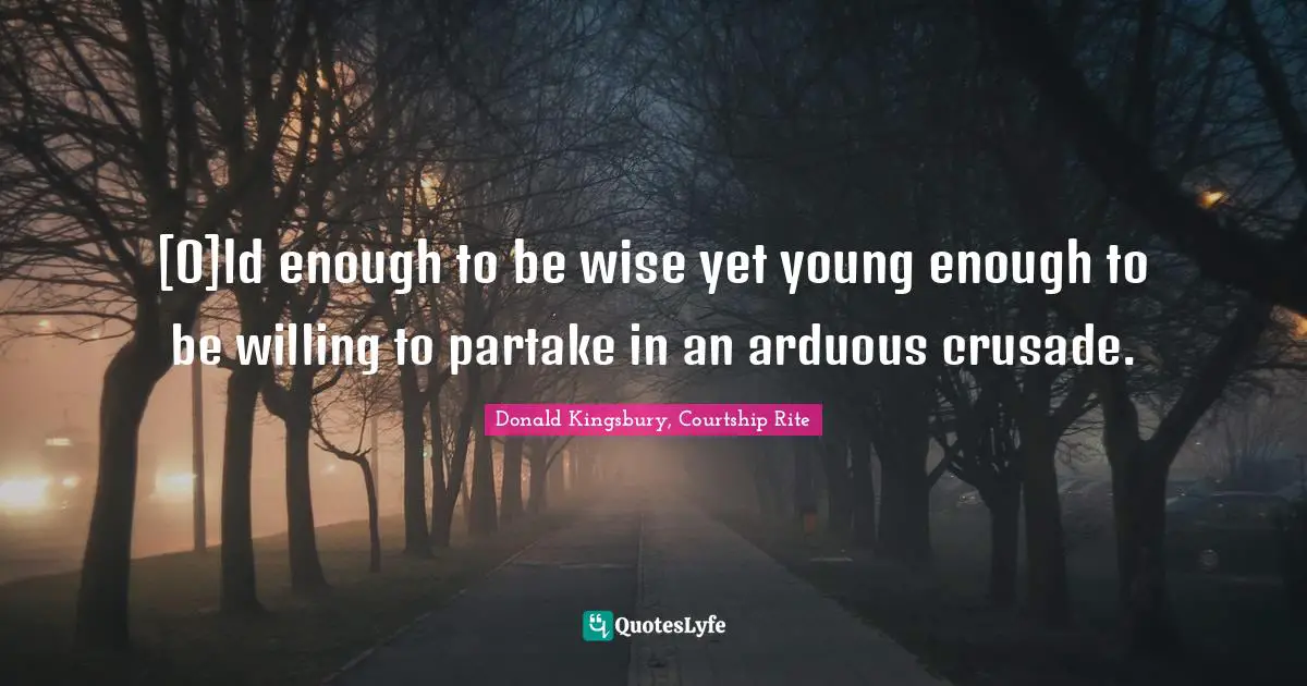 [O]ld enough to be wise yet young enough to be willing to partake in an arduous crusade.