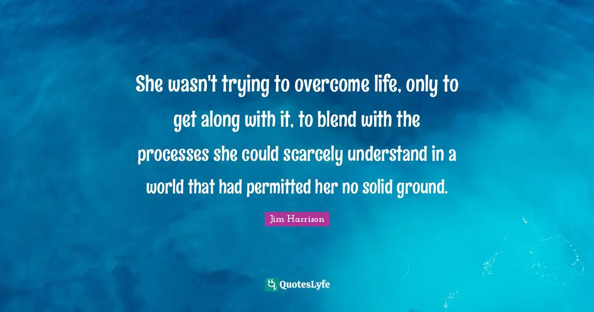 She wasn't trying to overcome life, only to get along with it, to blend with the processes she could scarcely understand in a world that had permitted her no solid ground.