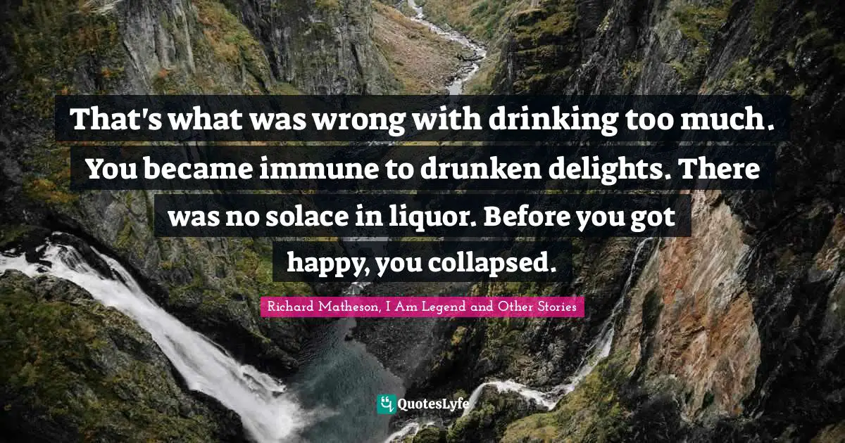 That's what was wrong with drinking too much. You became immune to drunken delights. There was no solace in liquor. Before you got happy, you collapsed.