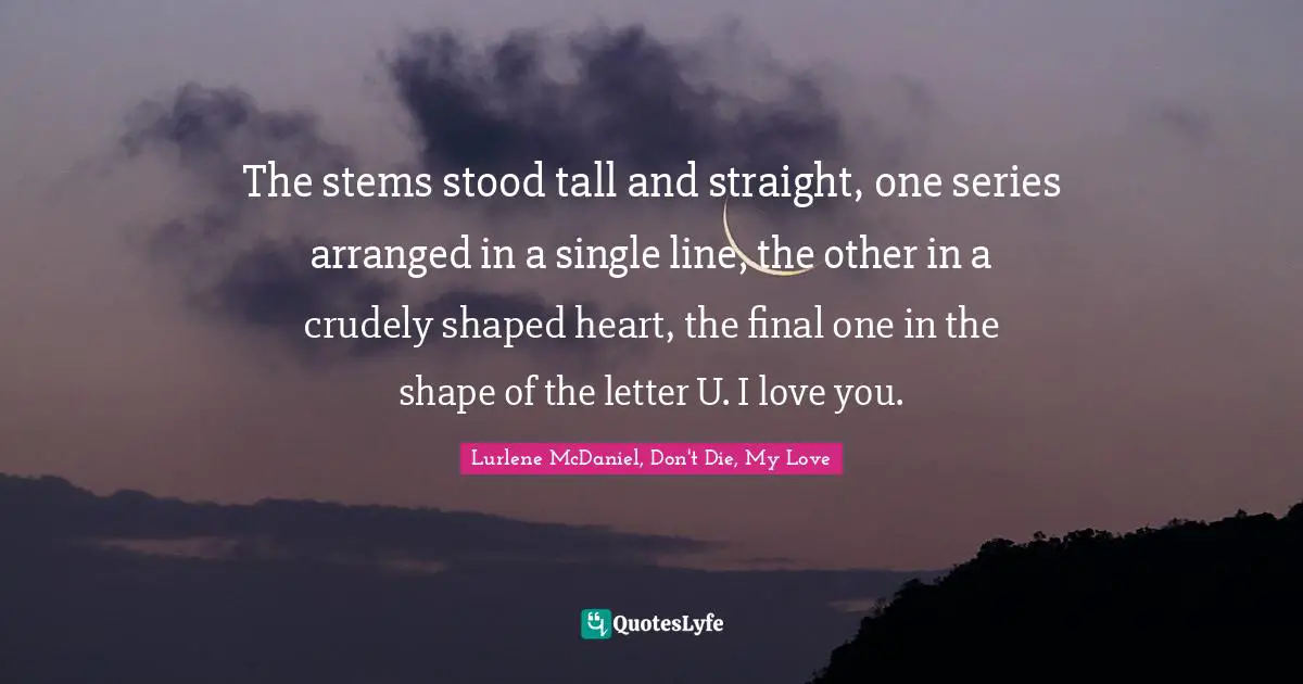The stems stood tall and straight, one series arranged in a single line, the other in a crudely shaped heart, the final one in the shape of the letter U. I love you.