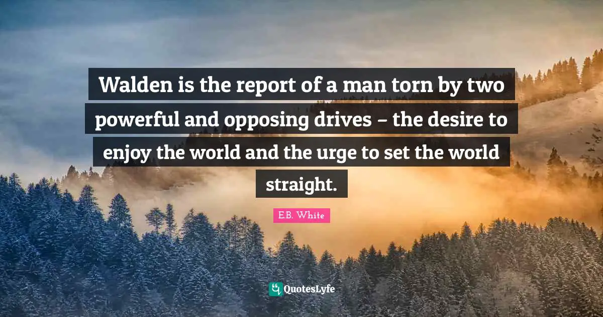 Walden is the report of a man torn by two powerful and opposing drives – the desire to enjoy the world and the urge to set the world straight.