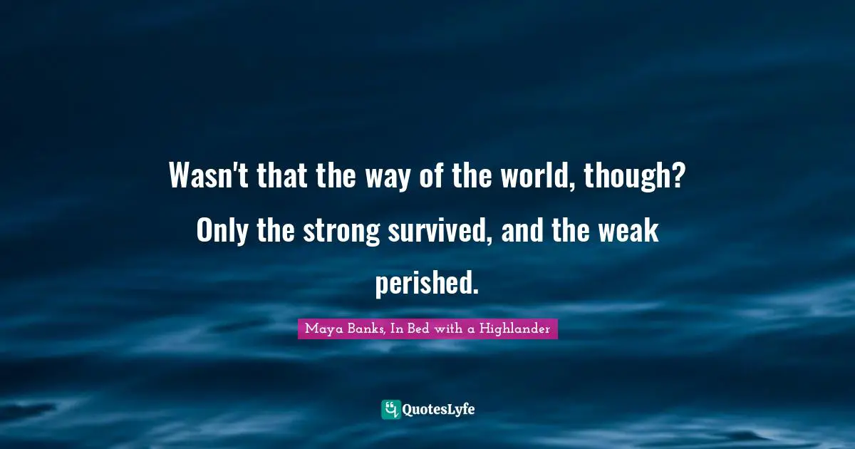 Maya Banks, In Bed With A Highlander Quotes: "Wasn't that the way of the world, though? Only the strong survived, and the weak perished."