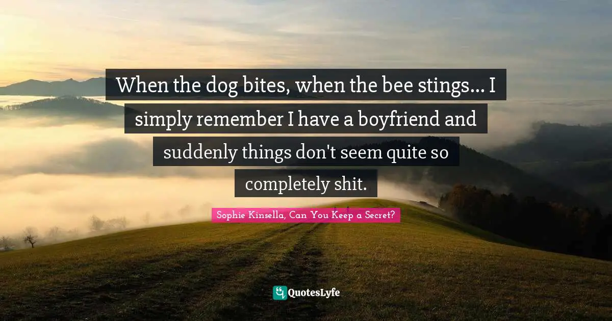When the dog bites, when the bee stings... I simply remember I have a boyfriend and suddenly things don't seem quite so completely shit.